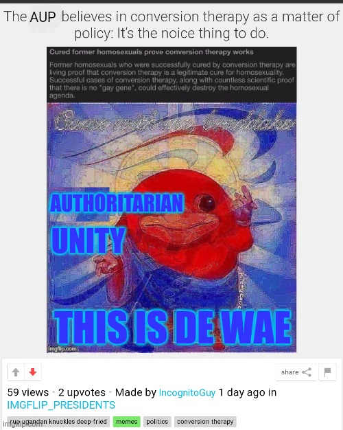 When the AUP accidentally make an ad for the nerds and pepe. | AUP; AUTHORITARIAN; UNITY; THIS IS DE WAE | image tagged in are they just that dumb,incognito,for sewage and septic sucking services secretary | made w/ Imgflip meme maker