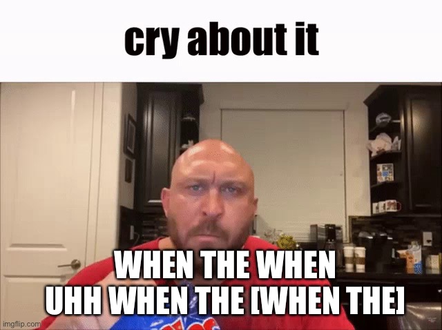 Cry About It | WHEN THE WHEN UHH WHEN THE [WHEN THE] | image tagged in cry about it | made w/ Imgflip meme maker
