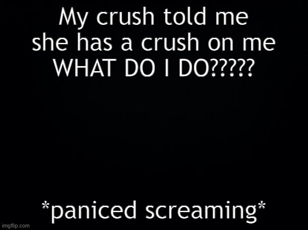 Black background | My crush told me she has a crush on me
WHAT DO I DO????? *paniced screaming* | image tagged in black background | made w/ Imgflip meme maker