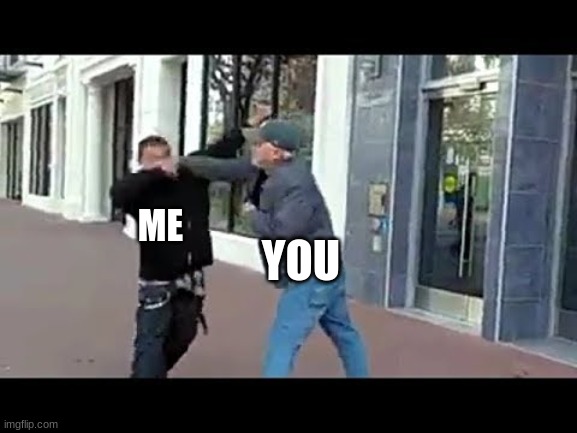 Old man knocks out young punk | ME YOU | image tagged in old man knocks out young punk | made w/ Imgflip meme maker