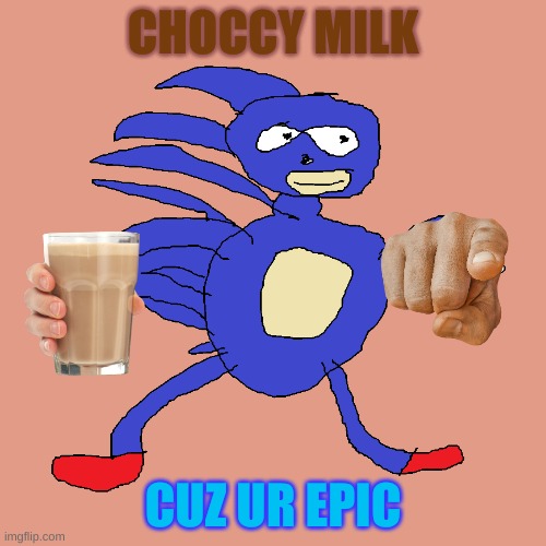 sanic choccy milk | CHOCCY MILK; CUZ UR EPIC | image tagged in sanic | made w/ Imgflip meme maker