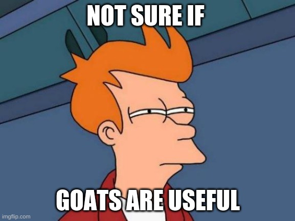 Futurama Fry | NOT SURE IF; GOATS ARE USEFUL | image tagged in memes,futurama fry | made w/ Imgflip meme maker