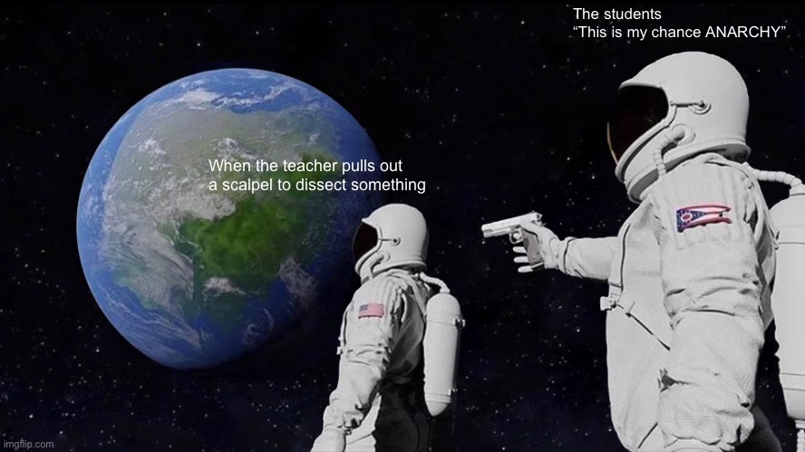 Always Has Been | The students
“This is my chance ANARCHY”; When the teacher pulls out a scalpel to dissect something | image tagged in memes,always has been | made w/ Imgflip meme maker