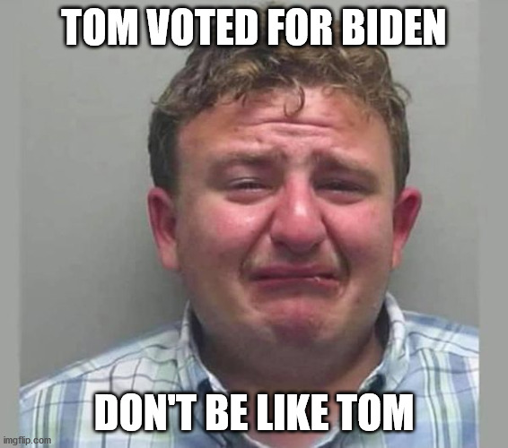 dont vote for dems | TOM VOTED FOR BIDEN; DON'T BE LIKE TOM | image tagged in dems,biden | made w/ Imgflip meme maker