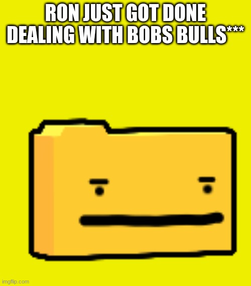 bob |  RON JUST GOT DONE DEALING WITH BOBS BULLS*** | image tagged in 3d ron dissapointed | made w/ Imgflip meme maker