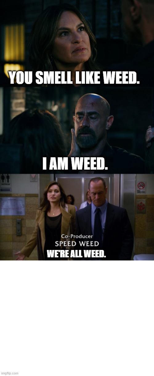 Bensler is Weed. | YOU SMELL LIKE WEED. I AM WEED. WE'RE ALL WEED. | image tagged in law and order,i am weed,you smell like weed,tv show,tv shows,bensler | made w/ Imgflip meme maker