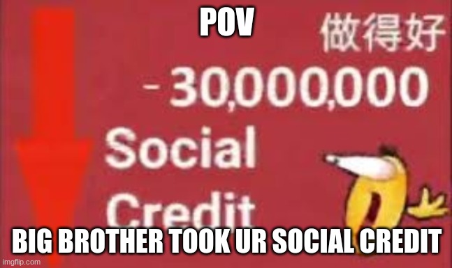 Mod note: what the actual fuck  | POV; BIG BROTHER TOOK UR SOCIAL CREDIT | image tagged in social credit | made w/ Imgflip meme maker