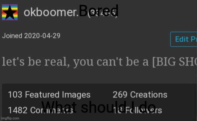 e | Bored; What should I do | image tagged in okboomer template v3 | made w/ Imgflip meme maker