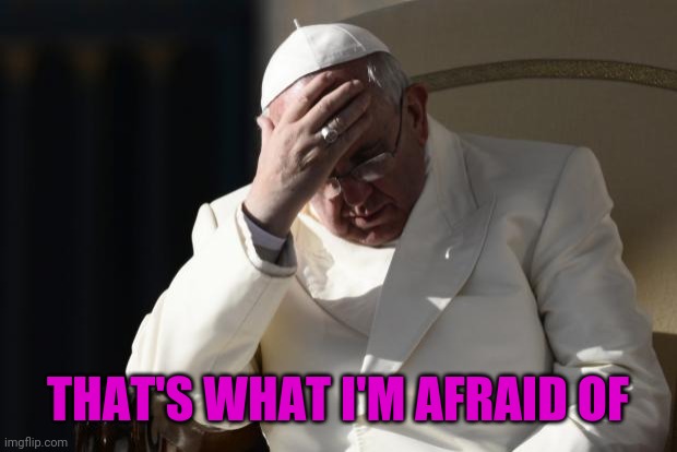 Pope Francis Facepalm | THAT'S WHAT I'M AFRAID OF | image tagged in pope francis facepalm | made w/ Imgflip meme maker