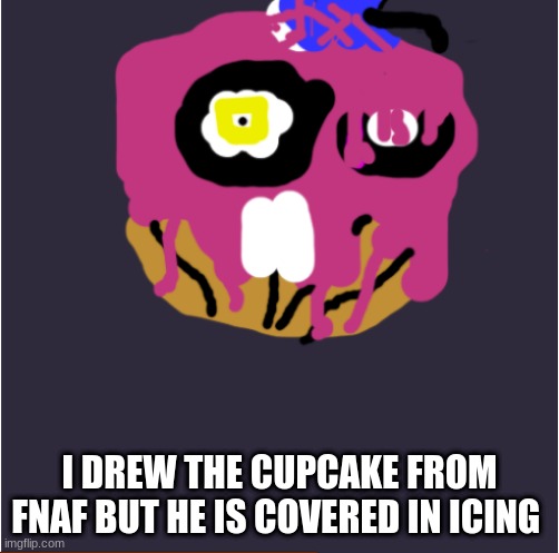 i made it a template so i would not forget about it | I DREW THE CUPCAKE FROM FNAF BUT HE IS COVERED IN ICING | image tagged in cupcake i drew | made w/ Imgflip meme maker