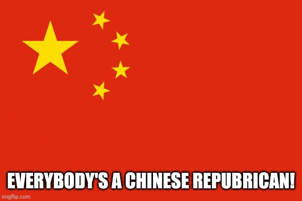 The entire world lives here! | EVERYBODY'S A CHINESE REPUBRICAN! | image tagged in china flag | made w/ Imgflip meme maker