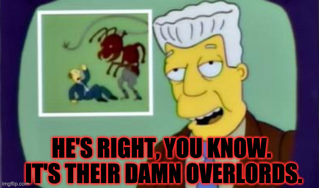 HE'S RIGHT, YOU KNOW.  IT'S THEIR DAMN OVERLORDS. | made w/ Imgflip meme maker
