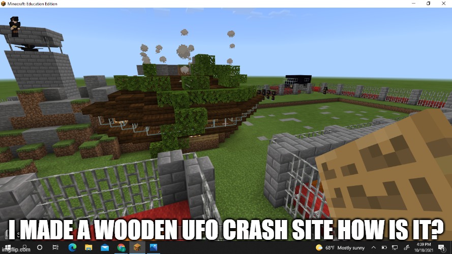 i herd of the wooden alean scp idk what number it is but a wooden alen needs a wooden ufo | I MADE A WOODEN UFO CRASH SITE HOW IS IT? | image tagged in scp | made w/ Imgflip meme maker