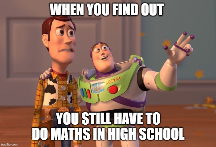 X, X Everywhere | WHEN YOU FIND OUT; YOU STILL HAVE TO DO MATHS IN HIGH SCHOOL | image tagged in memes,x x everywhere | made w/ Imgflip meme maker