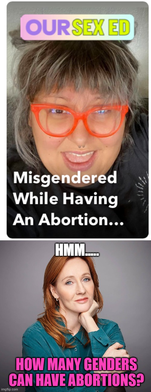HMM..... HOW MANY GENDERS CAN HAVE ABORTIONS? | image tagged in memes,abortion,gender,jk rowling,woman,snapchat | made w/ Imgflip meme maker