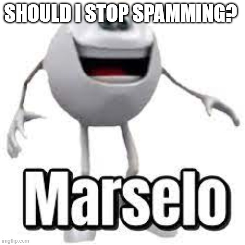 Marselo | SHOULD I STOP SPAMMING? | image tagged in marselo | made w/ Imgflip meme maker