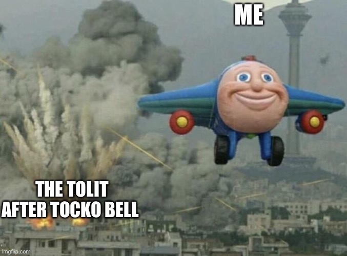 *wered noses* | ME; THE TOLIT AFTER TOCKO BELL | image tagged in toy plane bombing city | made w/ Imgflip meme maker