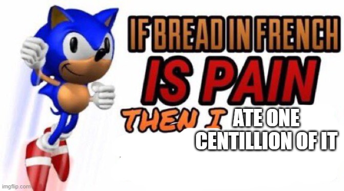 If bread in french is pain | ATE ONE CENTILLION OF IT | image tagged in centilllion,oh wow are you actually reading these tags,meme,funny,gifs,not really a gif | made w/ Imgflip meme maker