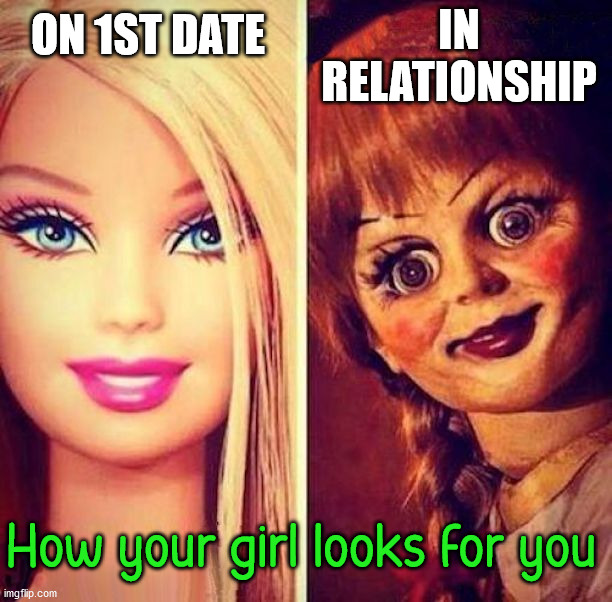 IN RELATIONSHIP; ON 1ST DATE; How your girl looks for you | image tagged in looks | made w/ Imgflip meme maker