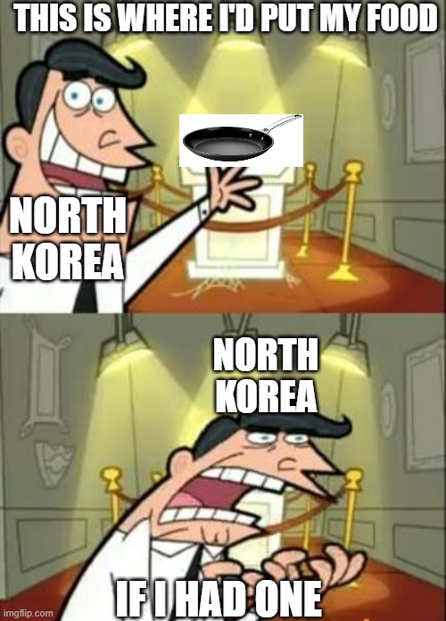 This Is Where I'd Put My Trophy If I Had One | THIS IS WHERE I'D PUT MY FOOD; NORTH KOREA; NORTH KOREA; IF I HAD ONE | image tagged in memes,this is where i'd put my trophy if i had one | made w/ Imgflip meme maker