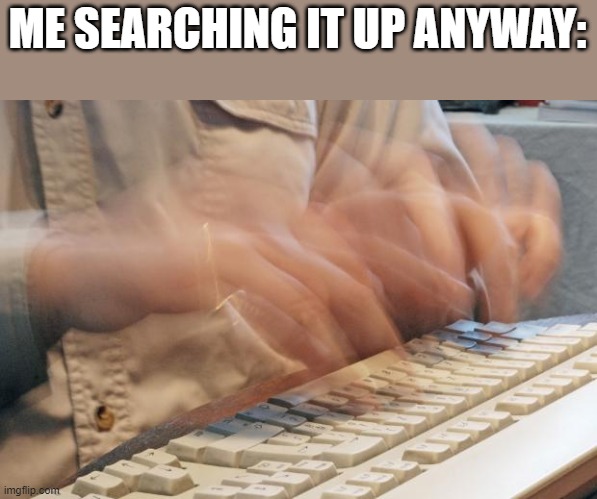 Typing Fast | ME SEARCHING IT UP ANYWAY: | image tagged in typing fast | made w/ Imgflip meme maker