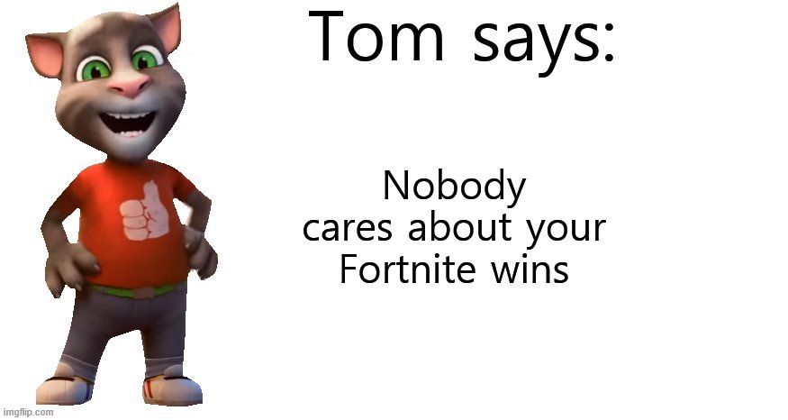If you know this show, you. Are. P O G | Nobody cares about your Fortnite wins | image tagged in tom says,talking tom,ttaf,memes,funny,cultured | made w/ Imgflip meme maker