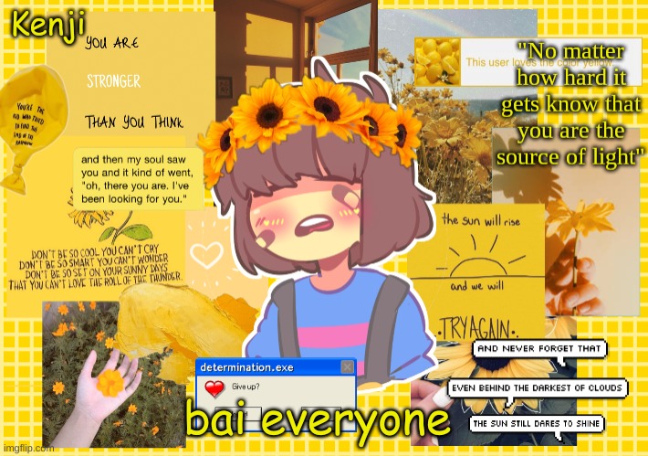 maybe be back idk dont miss me | bai everyone | image tagged in frisk | made w/ Imgflip meme maker