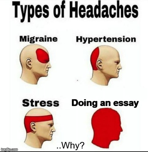 Types of Headaches meme | Doing an essay; ..Why? | image tagged in types of headaches meme | made w/ Imgflip meme maker