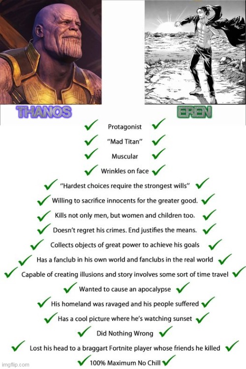Eren is just anime Thanos | image tagged in memes,anime,aot,thanos | made w/ Imgflip meme maker