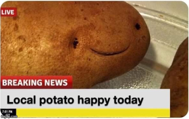Local potato happy today | image tagged in local potato happy today | made w/ Imgflip meme maker
