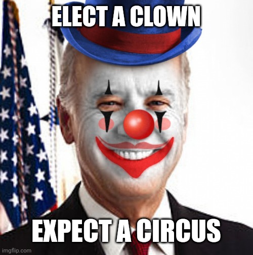 Joe biden clown | ELECT A CLOWN; EXPECT A CIRCUS | image tagged in joe biden clown | made w/ Imgflip meme maker
