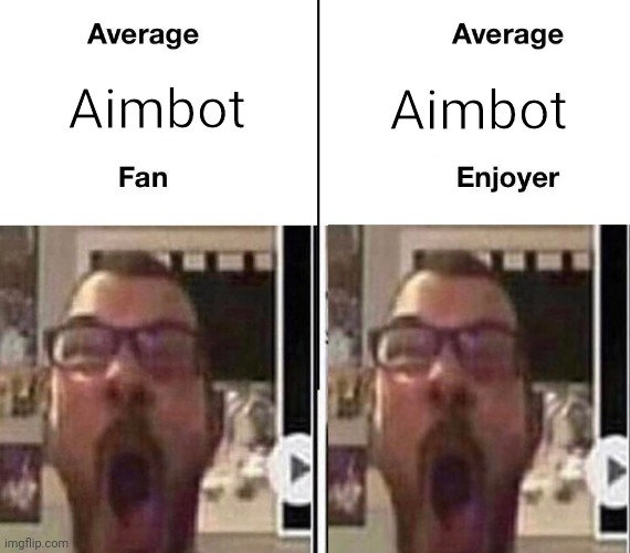 Unnecessary work put into this | Aimbot; Aimbot | image tagged in average fan vs average enjoyer | made w/ Imgflip meme maker