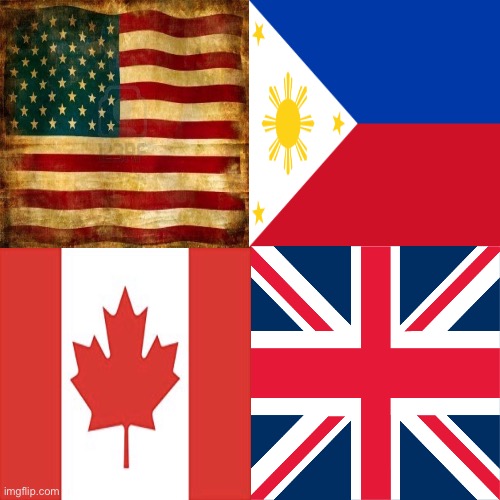4 country flag | image tagged in i voted nerd party,america,philippines,canada,britain,flags | made w/ Imgflip meme maker