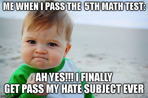 Success Kid Original | ME WHEN I PASS THE  5TH MATH TEST:; AH YES!!! I FINALLY GET PASS MY HATE SUBJECT EVER | image tagged in memes,success kid original | made w/ Imgflip meme maker