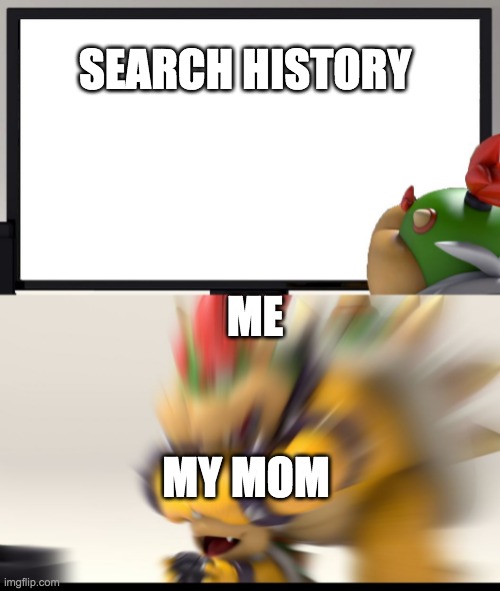 omg | SEARCH HISTORY; ME; MY MOM | image tagged in bowser and bowser jr nsfw | made w/ Imgflip meme maker