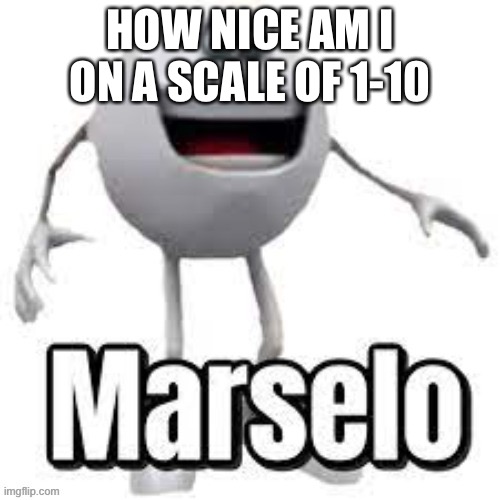 Marselo | HOW NICE AM I ON A SCALE OF 1-10 | image tagged in marselo | made w/ Imgflip meme maker
