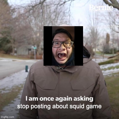 Bernie I Am Once Again Asking For Your Support | stop posting about squid game | image tagged in memes,bernie i am once again asking for your support | made w/ Imgflip meme maker