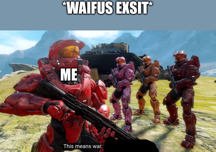 This means war Red Vs Blue | *WAIFUS EXSIT*; ME | image tagged in this means war red vs blue,oh wow are you actually reading these tags | made w/ Imgflip meme maker