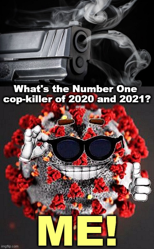 This is how we separate the cops from the dumb cops. | What's the Number One 
cop-killer of 2020 and 2021? ME! | image tagged in covid virus smile,anti vax,cops,police,covid-19,dea | made w/ Imgflip meme maker