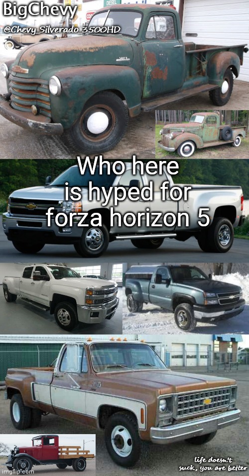 Ik blaziken would be, he's one of the only forza ppl ik of | Who here is hyped for forza horizon 5 | image tagged in bigchevy's announcement temp by bigchevy | made w/ Imgflip meme maker