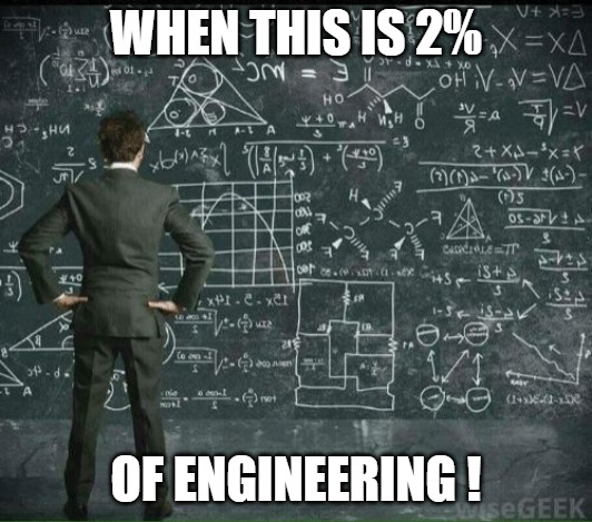 THE PROBLEMS THAT ARISE | WHEN THIS IS 2%; OF ENGINEERING ! | image tagged in engineer mathmatics | made w/ Imgflip meme maker
