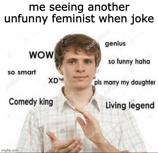 wait im not on hyperbeam, why is it on the hyperbeam font | me seeing another unfunny feminist when joke | image tagged in blank white template,wow genius so smart so funny | made w/ Imgflip meme maker