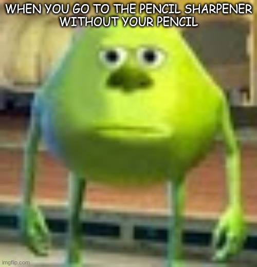 bruh | WHEN YOU GO TO THE PENCIL SHARPENER
WITHOUT YOUR PENCIL | image tagged in sully wazowski | made w/ Imgflip meme maker