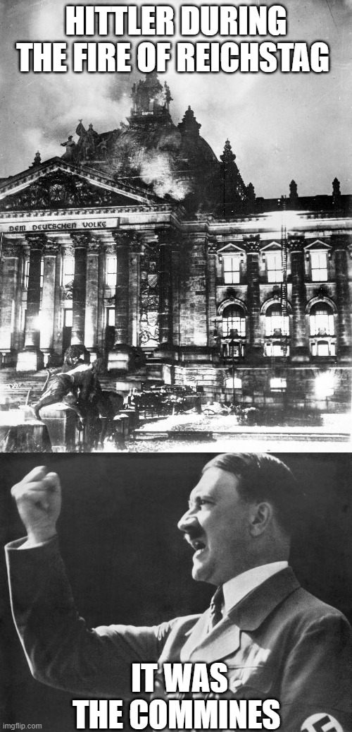 hitler | HITTLER DURING THE FIRE OF REICHSTAG; IT WAS THE COMMINES | image tagged in first world problems | made w/ Imgflip meme maker