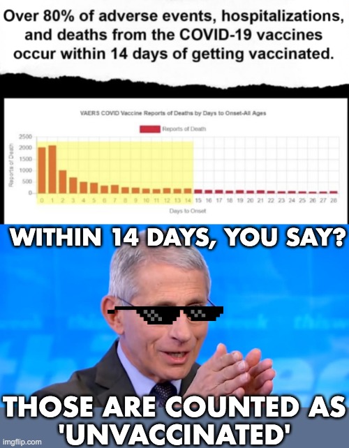 This is a pandemic of unvaccinated | WITHIN 14 DAYS, YOU SAY? THOSE ARE COUNTED AS
'UNVACCINATED' | image tagged in dr fauci,covid-19,vaccines,unvaccinated | made w/ Imgflip meme maker