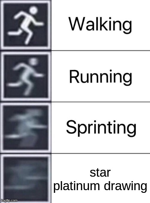 he is fast | star platinum drawing | image tagged in walking running sprinting,jojo,jotaro,star platinum,jjba,anime | made w/ Imgflip meme maker