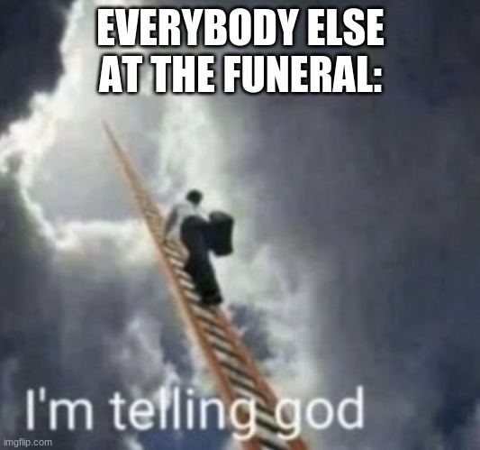 Im telling god | EVERYBODY ELSE AT THE FUNERAL: | image tagged in im telling god | made w/ Imgflip meme maker