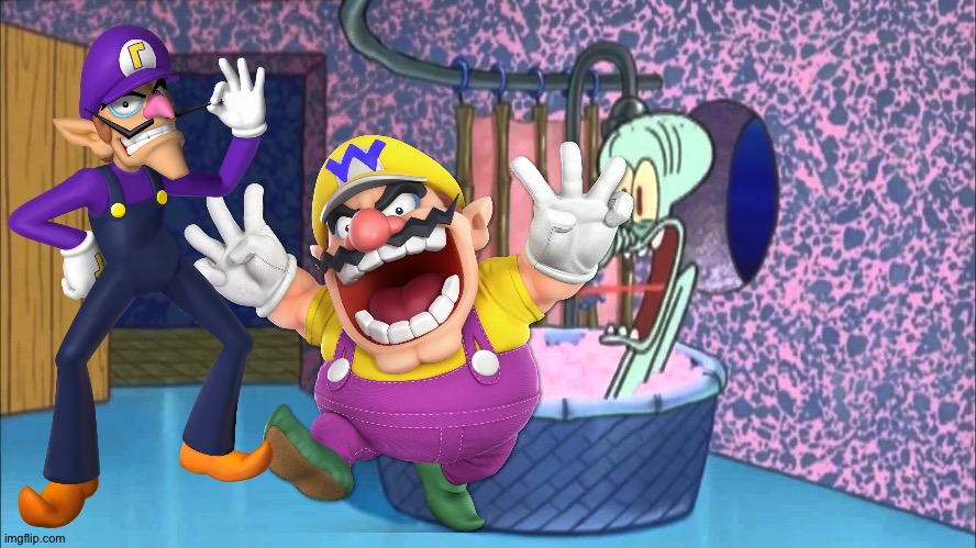 Wario and Waluigi having a party at Squidward's house | image tagged in who dropped by squidward's house | made w/ Imgflip meme maker