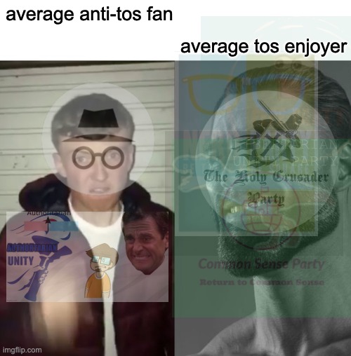 Average Fan vs Average Enjoyer | average tos enjoyer; average anti-tos fan | image tagged in average fan vs average enjoyer | made w/ Imgflip meme maker