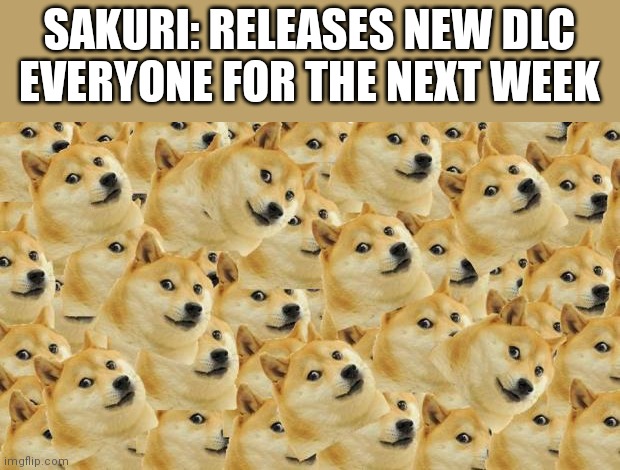 I bet next time you go online, Sora's all you'll see. | SAKURI: RELEASES NEW DLC
EVERYONE FOR THE NEXT WEEK | image tagged in memes,multi doge | made w/ Imgflip meme maker